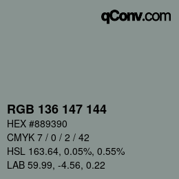 Color code: RGB 136 147 144 | qconv.com