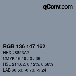 カラーコード: RGB 136 147 162 | qconv.com