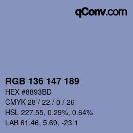 Color code: RGB 136 147 189 | qconv.com