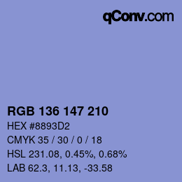 Color code: RGB 136 147 210 | qconv.com