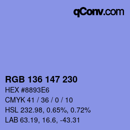 Color code: RGB 136 147 230 | qconv.com