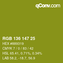 Color code: RGB 136 147 25 | qconv.com