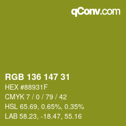 Color code: RGB 136 147 31 | qconv.com