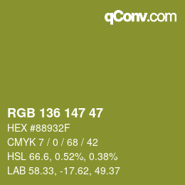 Color code: RGB 136 147 47 | qconv.com