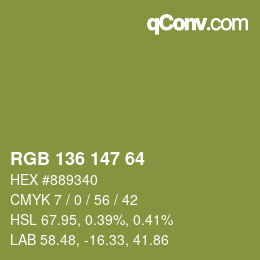 Color code: RGB 136 147 64 | qconv.com