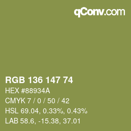 Color code: RGB 136 147 74 | qconv.com