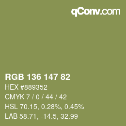 Color code: RGB 136 147 82 | qconv.com