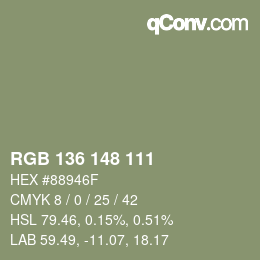 Color code: RGB 136 148 111 | qconv.com