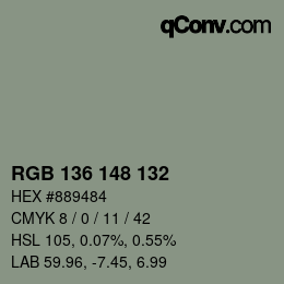 Color code: RGB 136 148 132 | qconv.com