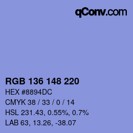 Color code: RGB 136 148 220 | qconv.com