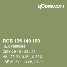 Color code: RGB 136 149 100 | qconv.com