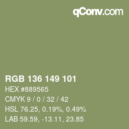 Color code: RGB 136 149 101 | qconv.com