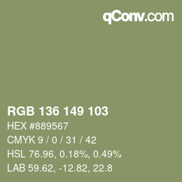 Color code: RGB 136 149 103 | qconv.com