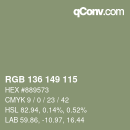 Color code: RGB 136 149 115 | qconv.com