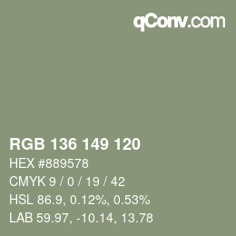 Código de color: RGB 136 149 120 | qconv.com