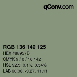 Color code: RGB 136 149 125 | qconv.com