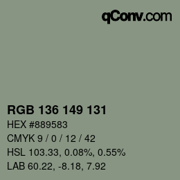Color code: RGB 136 149 131 | qconv.com