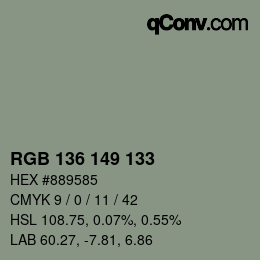 Color code: RGB 136 149 133 | qconv.com