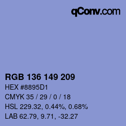 Color code: RGB 136 149 209 | qconv.com