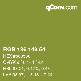 Color code: RGB 136 149 54 | qconv.com