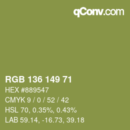 Color code: RGB 136 149 71 | qconv.com