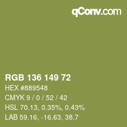 Color code: RGB 136 149 72 | qconv.com