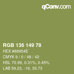 Color code: RGB 136 149 78 | qconv.com