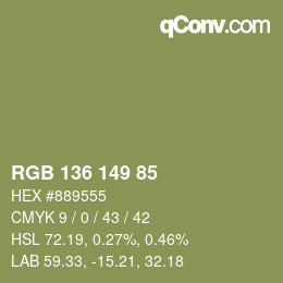 Color code: RGB 136 149 85 | qconv.com