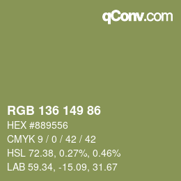 Color code: RGB 136 149 86 | qconv.com