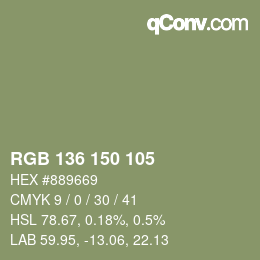 Color code: RGB 136 150 105 | qconv.com