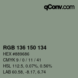 Color code: RGB 136 150 134 | qconv.com