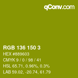 Color code: RGB 136 150 3 | qconv.com