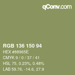 Color code: RGB 136 150 94 | qconv.com