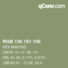 Color code: RGB 136 151 109 | qconv.com