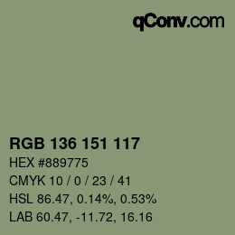 Color code: RGB 136 151 117 | qconv.com