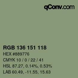 Color code: RGB 136 151 118 | qconv.com