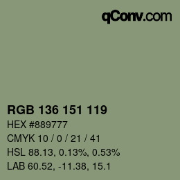 Color code: RGB 136 151 119 | qconv.com