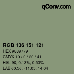 Color code: RGB 136 151 121 | qconv.com