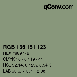 Color code: RGB 136 151 123 | qconv.com