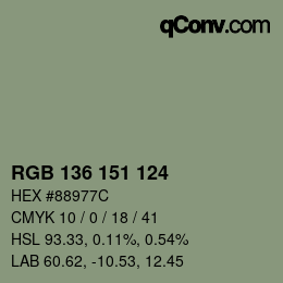 Color code: RGB 136 151 124 | qconv.com