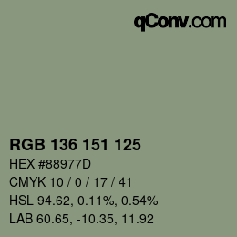 Color code: RGB 136 151 125 | qconv.com