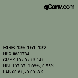 Color code: RGB 136 151 132 | qconv.com