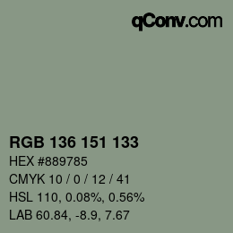 Color code: RGB 136 151 133 | qconv.com