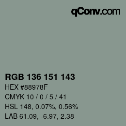 Color code: RGB 136 151 143 | qconv.com