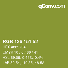 Color code: RGB 136 151 52 | qconv.com