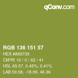 Color code: RGB 136 151 57 | qconv.com