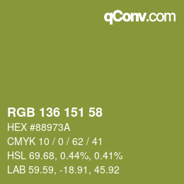 Color code: RGB 136 151 58 | qconv.com