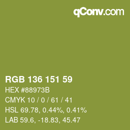 Color code: RGB 136 151 59 | qconv.com