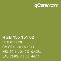 Color code: RGB 136 151 62 | qconv.com