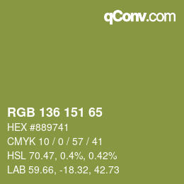 Color code: RGB 136 151 65 | qconv.com